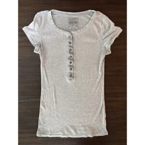 Y2K American Eagle Top T Shirt Womens XS Henley Short Sleeve Gray Vintage